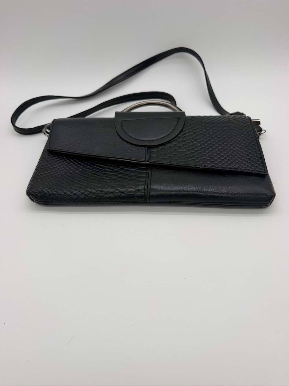 Classic Black Textured Crossbody Clutch - Women's Bag